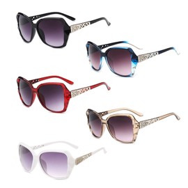 UILYNIU 5 Pieces Womens Oversized Polarised Sunglasses, Vintage Fashion Sunglasses For Women, Square Sparkling Frame UV Protection Ladies Glasses for Gatherings, Beaches, Parties (5PCS)