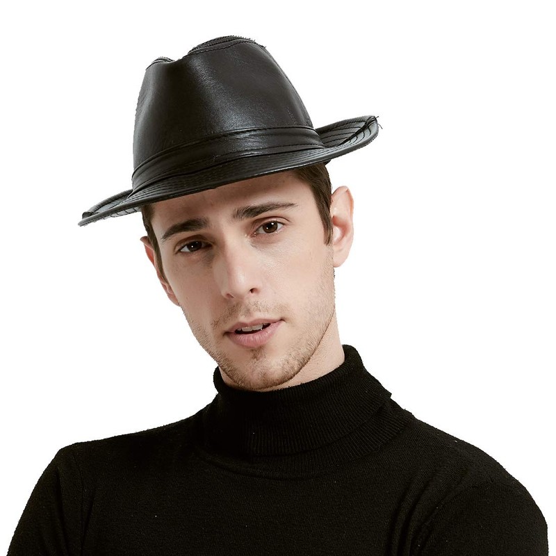 Sandy Ting Sheepskin Leather hat Classic Cowboy Fedora Hat (X-large/23-24in)