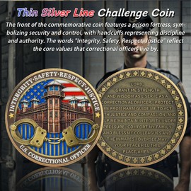 Original Thin Silver Line Challenge Coin - Correctional Officer Prison Police Thin Gray Line Token Medallions - Thank You Law Enforcement Corrections Officer Gifts - Honor US Correctional Officers
