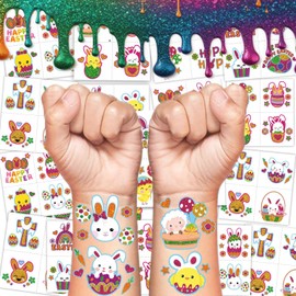 Easter Basket Stuffers for Kids 100 Real Glitter Temporary Tattoos, Easter Party Favors Goodie Bag Egg Fillers Face Gems for Class Non Candy Easter Egg Trinkets Bulk Giveaways Fun Prizes Girls Boys