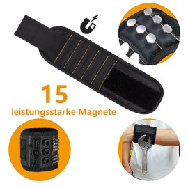 Yosugar Geschenke für Männer, Magnetarmband Set für Handwerker, Verstellbar aus Velcro,Praktisches Lustige Geschenke für Männer (Schwarz, 5 Reihen mit 15 Magneten)