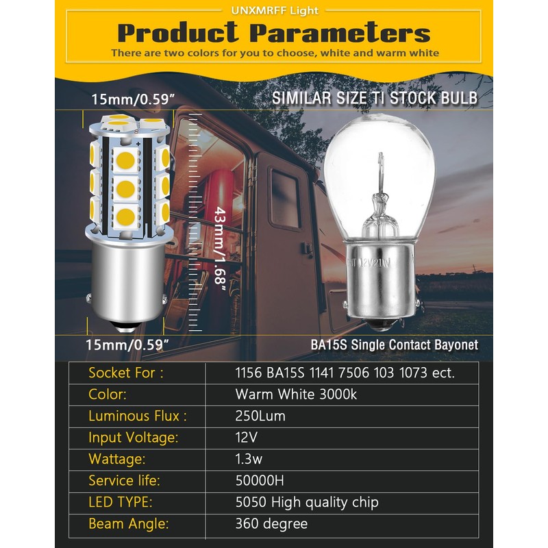 UNXMRFF 1156 LED Bulb Warm White Super Bright 1003 1073