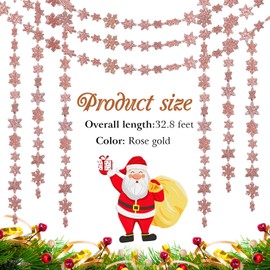 Boao 32.8ft Snowflake Garland for Christmas Tree Decoration Glitter Winter Snowflake Hanging Garland Plastic Xmas Ornament for Winter Christmas New Year Party(Rose Gold)