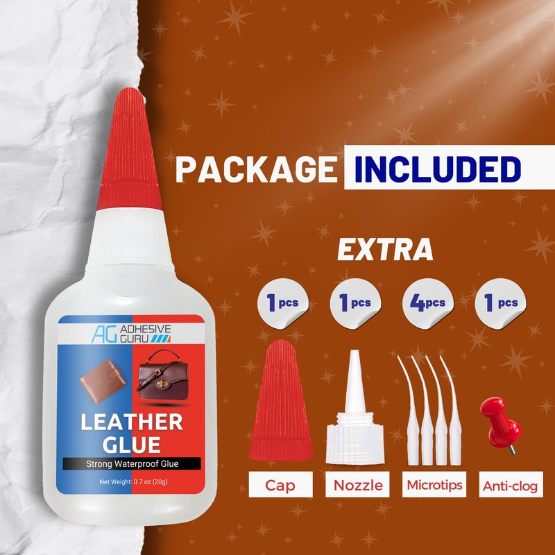 Adhesive Guru Leather Glue (0.7 oz) Super Glue for Purses,