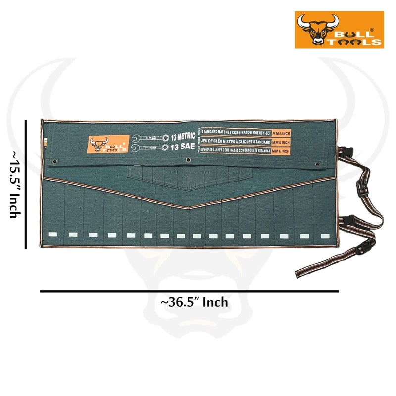 BULL TOOLS Wrench Organizer 26 Pocket Roll Up Pouch with