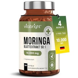 Moringa Capsules High Dose 10,000 mg | 50:1 Moringa Extract - 1 Capsule Daily | 120 Capsules 4 Months Supply | Laboratory Tested | No Additives | VitaBright