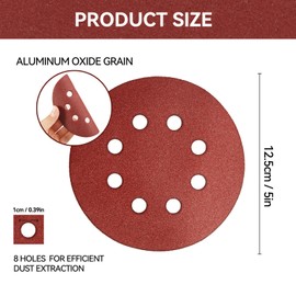 Toowood 5 Inch With 8 Holes Dustless Hook-and-Loop Circular Sanding Discs Sandpaper