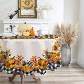 Cusugbaso - Mantel redondo de otoño de 70 pulgadas, decoración de otoño para el hogar, resistente al agua, cosecha de Acción de Gracias, diseño de calabazas, decoración de otoño para el hogar, mesa,