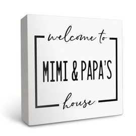 OFlich Mimi And Papa Wooden Sign, Welcome To Mimi And Papa's House, Home Decor, House Warming Gift, Grandparents Gift, Wall Pediment, 6x6 Inches