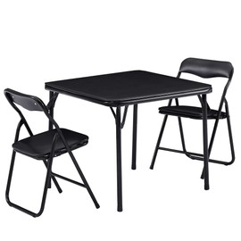 VECELO Kids Folding Activity Table and Chairs 3 Piece Set, Portable, with Ultra Soft Padded Cushion, Classic Black