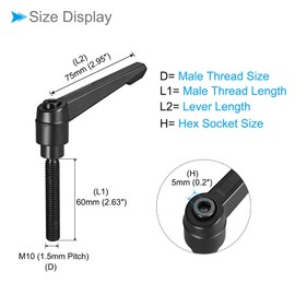 CoCud Clamping Lever Handles M10 x 60 mm Male Thread Adjustable Quick Release Locking Rotating Bolt Knobs Black - (Use: for Lathes) Pack of 2