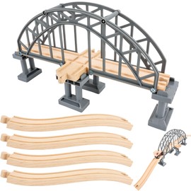 9 Pcs Train Bridge Model Wooden Train Suspension Bridges Tracks Grey Crossing Track Bridge Wooden Train Ascending Descending Tracks for Kids Accessories Scene Layout Props