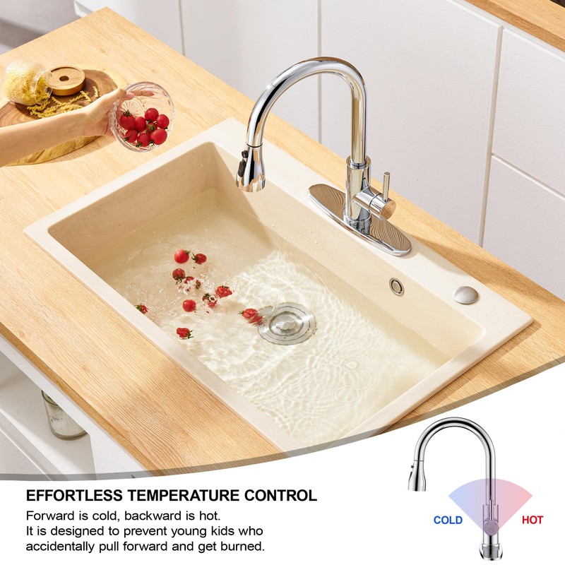 GAGALIFE Chrome Kitchen Faucet with Pull Down Sprayer - High