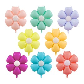 Pack of 8 Colourful Daisy Foil Balloons, Flower Balloons, Pastel Daisy Balloons, Pastel Decoration for Birthday Boys and Girls, Baby Shower, Wedding