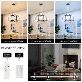 Jyforid Black Modern Chandelier LED Pendant Lighting Dimmable Contemporary Chandelier for Dining Room Kitchen Foyer Entryway, 3000K-6000K