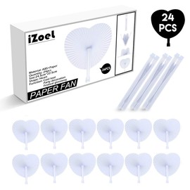 iZoeL Wedding Fan Pack of 24 Hand Fans White Wedding Fans Heart Wedding Favours Gift Wedding Decoration Vintage (24 Pieces)