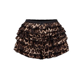 SOLY HUX Women's Y2k Leopard Print Mini Shorts Layered Ruffle Hem Low Waisted Shorts Multicoloured Leopard Medium
