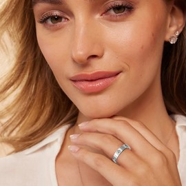 HIQUACC Stainless Steel Love Friendship Ring Titanium Steel Ring for Women Cubic Zirconia Ring (Silver 7)