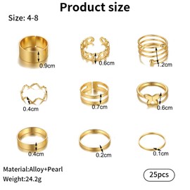 Mrltau Pack of 25 Stackable Rings Gold Set, Statement Ring, Cute Rings Women, Trendy Golden Rings Set, Waterproof Rings Gold Waterproof