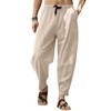 Gafeng Mens Linen Harem Pants Casual Loose Fit Beach Drawstring