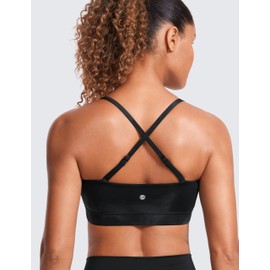 CRZ YOGA Butterluxe Womens Adjustable Spaghetti Thin Strap Sports Bra - Padded Wireless Square Neck Workout Yoga Clothes Black Tie Dye Flowers Large