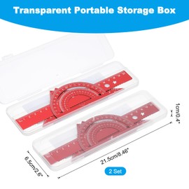 PATIKIL Triangular Ruler Set, 20cm Aluminum Metric Ruler, 45°60°Triangular Ruler and Protractor, 8 Packs, Red