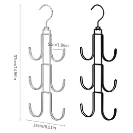 Greyoe Tie Holder, Belt Holder Wardrobe, Scarf Hanger, Hanging Bag Rack, Multifunctional Belt Tie Sling Hook Organiser for Ties, Scarves, Cloths, Bags, Black (Black Twist)