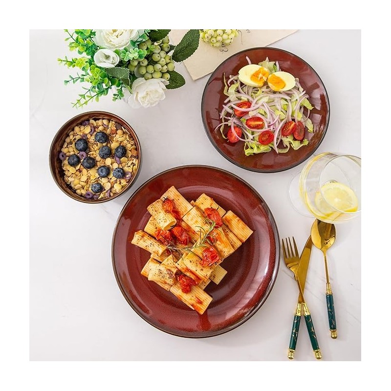LeRatio Ceramic Dinnerware Sets for 6,Stoneware Plates and Bowls Sets,Handmade