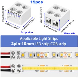 RUNCCI-YUN LED Strip Connectors 2-Pin 10 mm with 65.62 ft 22AWG Cable, Screw Terminal Block 2-Pin 10 mm Connector with Screwdriver for 5-24 V LED Strip Lighting Pack of 15