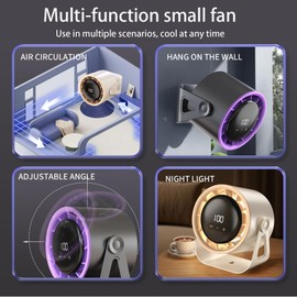 SYBOYEGE USB Desk Fan -100 High Speeds,LED Display,360° Adjustment Tilt,Night Light,Quiet Portable Fan,Desktop Fan for Office, Bedroom, Kitchen, Home, Outdoor Travel Camping (White)