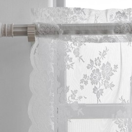 Kotile Sheer Cafe Curtains 36 Inch Length, Floral Embroidered Vintage Kitchen Cafe Curtains 2 Panels Set, Rod Pocket Privacy Short Lace Curtains for Small Windows, 26 x 36 Inch, White