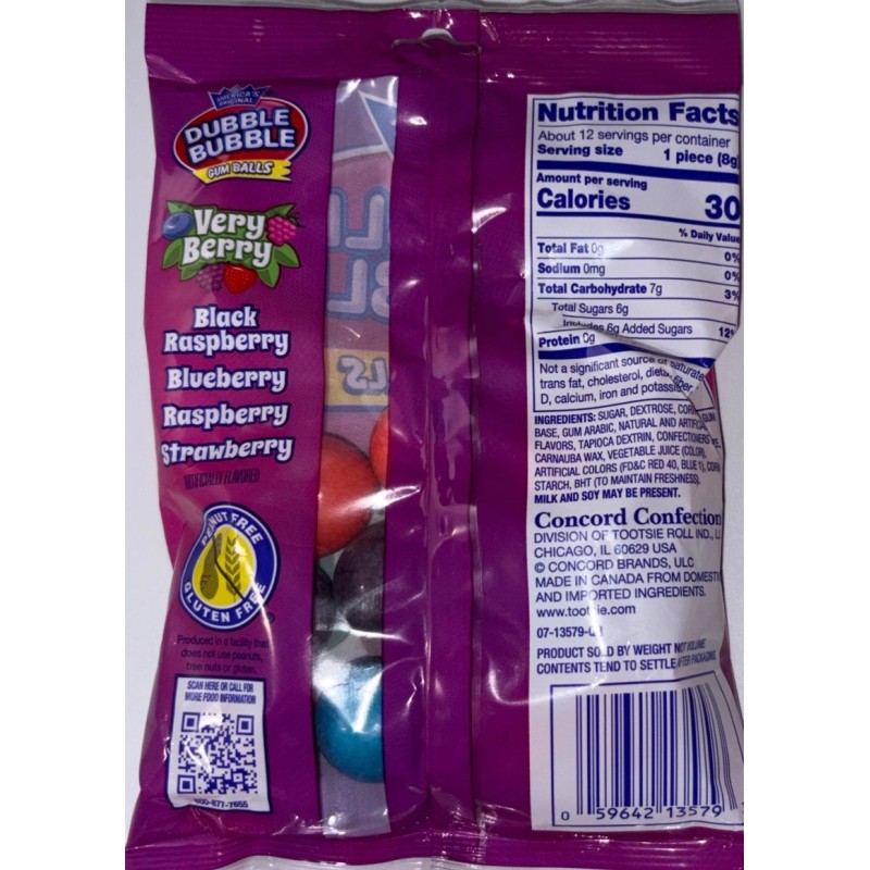 Dubble Bubble Very Berry Flavored Bubble Gum Balls-1ea 3.3oz Bag-NEW-SHIP