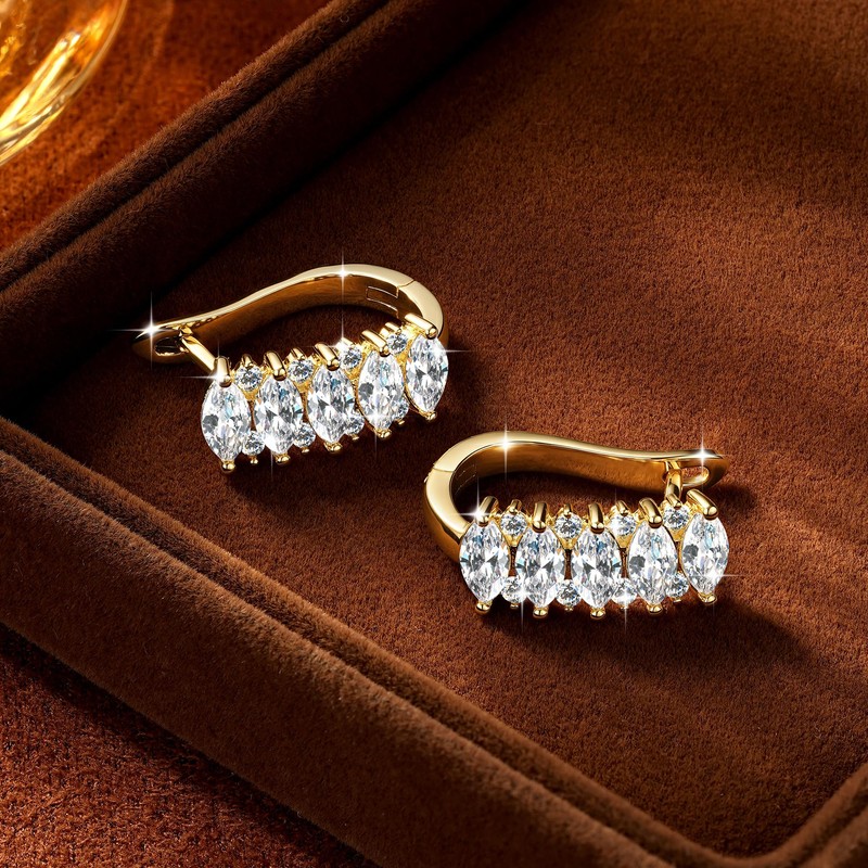 EONFUN Marquise Moissanite U-Shaped Hoop Earrings for Women (Gold)
