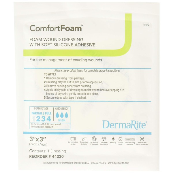 ComfortFoam - 3" x 3" - Self Adherent, Soft Silicone Foam Dressing - for Full and Thick Exuding Wounds, Showerproof, Provides Thermal Insulation