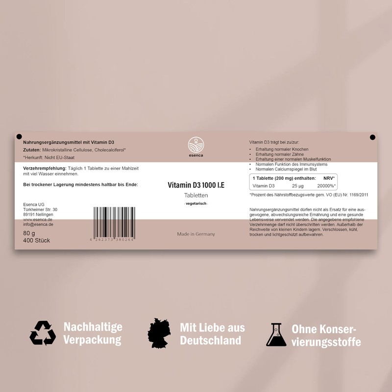 Vitamin D3 Tablets 1000 IU - 400 Tablets - 1