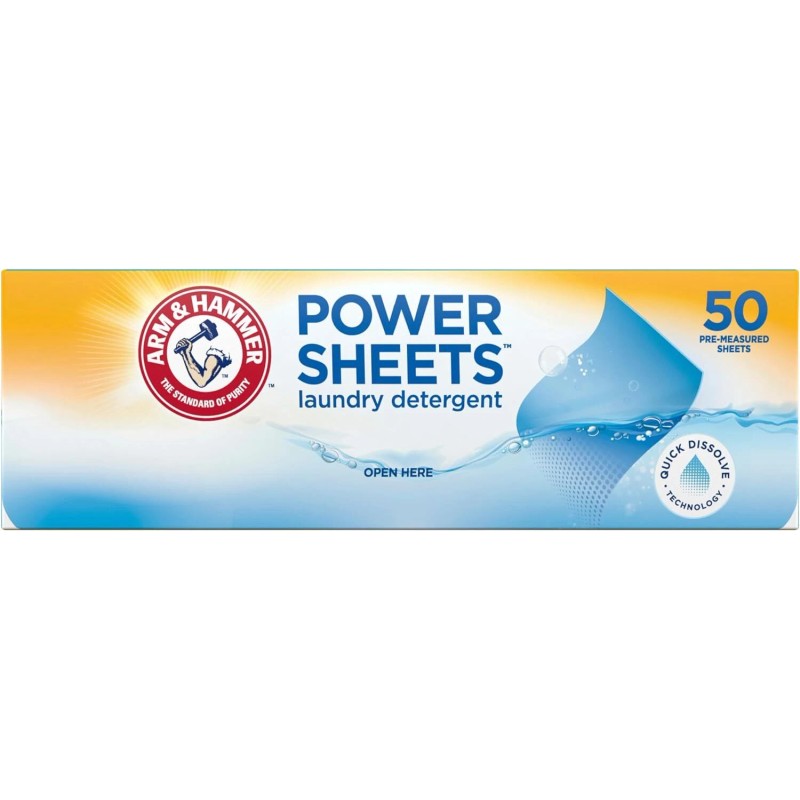 Arm & Hammer Power Sheets Laundry Detergent, Fresh Linen 50Ct,