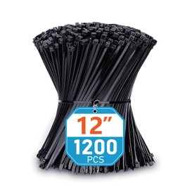 Zip Ties 12 inch (1200 Pack), Black, 50lbs Tensile Strength, UV Resistant Cable Ties for indoor and outdoor by Karoka