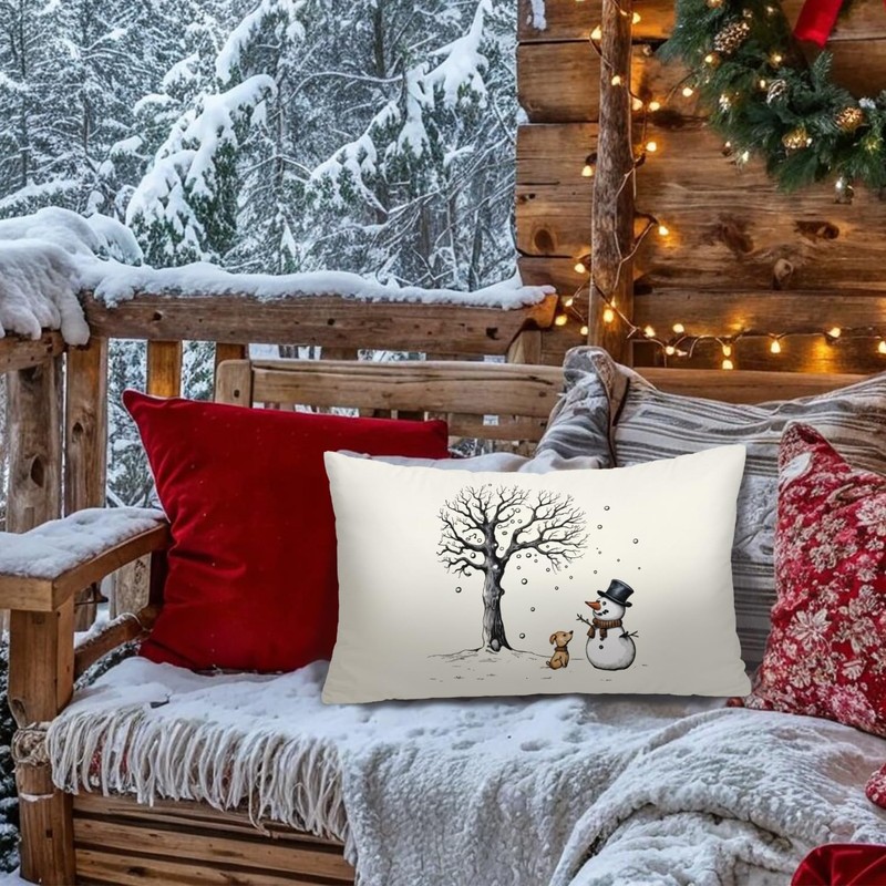 Dilemat Winter Snowman Snowflake Pillow Covers 12x20,Christmas Throw Pillow Covers,Rustic
