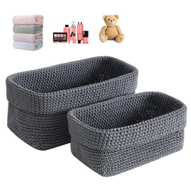 2PCS Woven Storage Basket,Storage Baskets For Shelves,Knitted Cotton Rope Basket For Living Room,Bathrooms,Offices,Kitchens,Towels,Cosmetics,Toys,Jewellery(Grey)