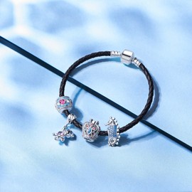 NINGAN Flying Bear With Dream Sparkling Crystal Charms 925 Sterling Silver Bead Charms Fits Women's Bracelets & Necklaces …