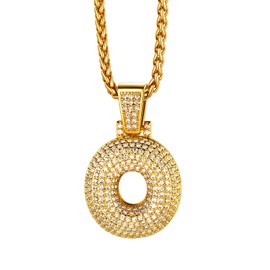 Richsteel Bubble Gold Letter O Necklace Cubic Zirconia Initial Pendant with 22 Inches Wheat Chain Fashion Alphabet Jewelry