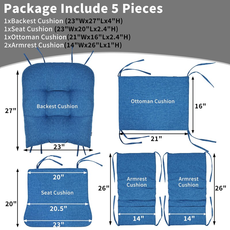 BUYUE Glider Rocker Replacement Cushion 5 PCS with Ties, Linen