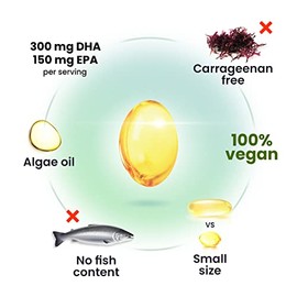 Vegan Omega 3 DHA & EPA Supplement - Algae Omega-3 Fatty Acids 1000mg - Fish Oil Alternative for Heart, Brain, Joint, and Immune System Support (60 Co