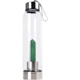 ChezMax Crystal Glass Water Bottle Energy Quartz Gemstone Water Bottle with Changeable Natural Crystal Center for Healing and Wellness Jade Crystal