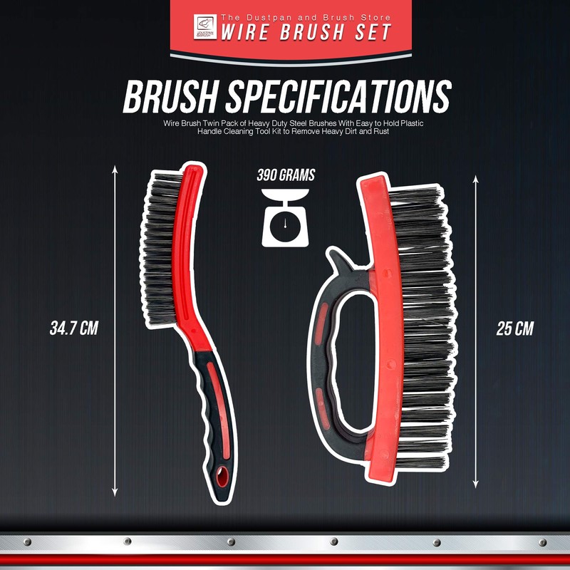 Wire Brush Twin Pack of Heavy Duty Steel Brush With