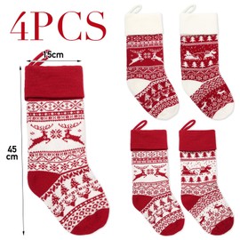 BOFUNX Pack of 4 Christmas Stocking for Filling and Hanging, Knitted Christmas Stockings, Large Stockings for Fireplace, Shop Window, Christmas Tree, 45 x 15 cm