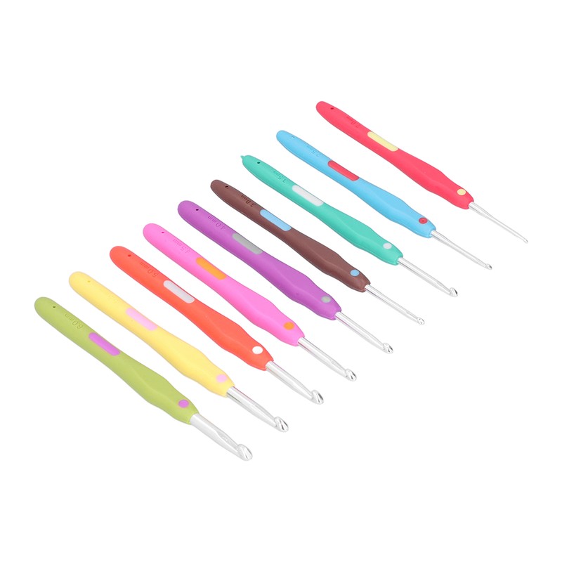 9Pcs Crochet Hooks TPR Ergonomic Soft Handle Easy Identification Wide