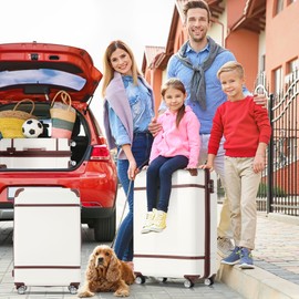 Merax Luggage Set 2 Piece Suitcase Set with Cosmetic Case Expandable Spinner Wheels Vintage Luggage Sets(White,20"+28")