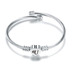 SBI Jewelry Letter Initial Cuff Bracelet for Women U Silver Love Heart Bangle Bracelet Mom Daughter Sister Wife Best Friend Birthday Anniversary Family Mothers Day