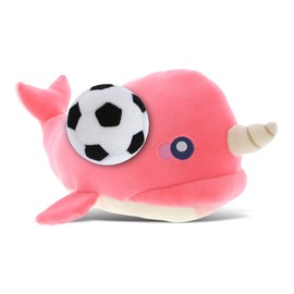 DolliBu Pink Narwhal Stuffed Animal with Soccer Ball Plush - Soft Huggable Narwhal, Adorable Playtime Narwhal Plush Toy, Cute Ocean Life Gift for Kids and Adults - 11.75 Inch